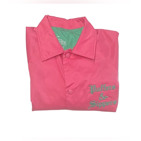NEW Puffers Pink Nylon Windbreaker Button Up Jacket Men Sz XL Miami Vice - Picture 7 of 7